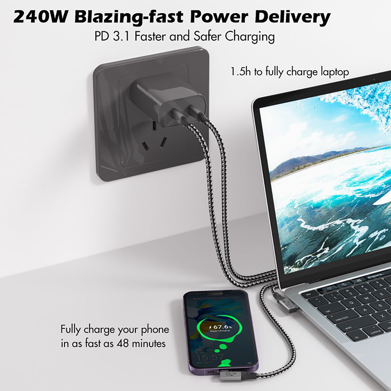 USB4 8K 240W C to C Fast Charging Cable (90°Angle)_2