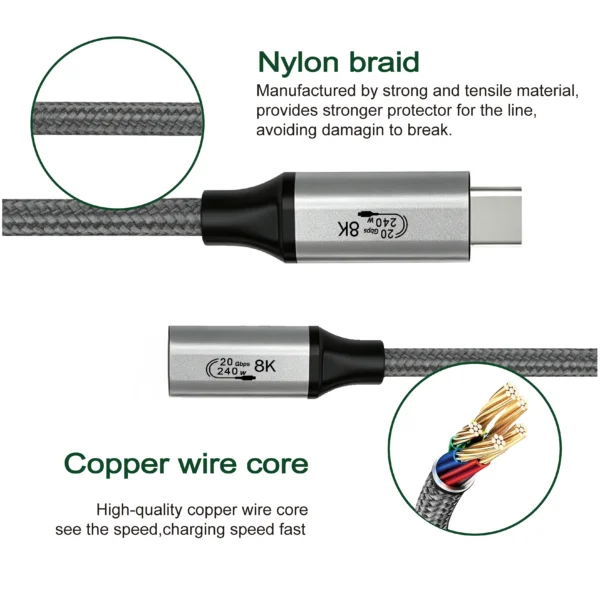 USB-C 3.2 Gen2 8K 240W C to C Data Cable (Male to Female)_4