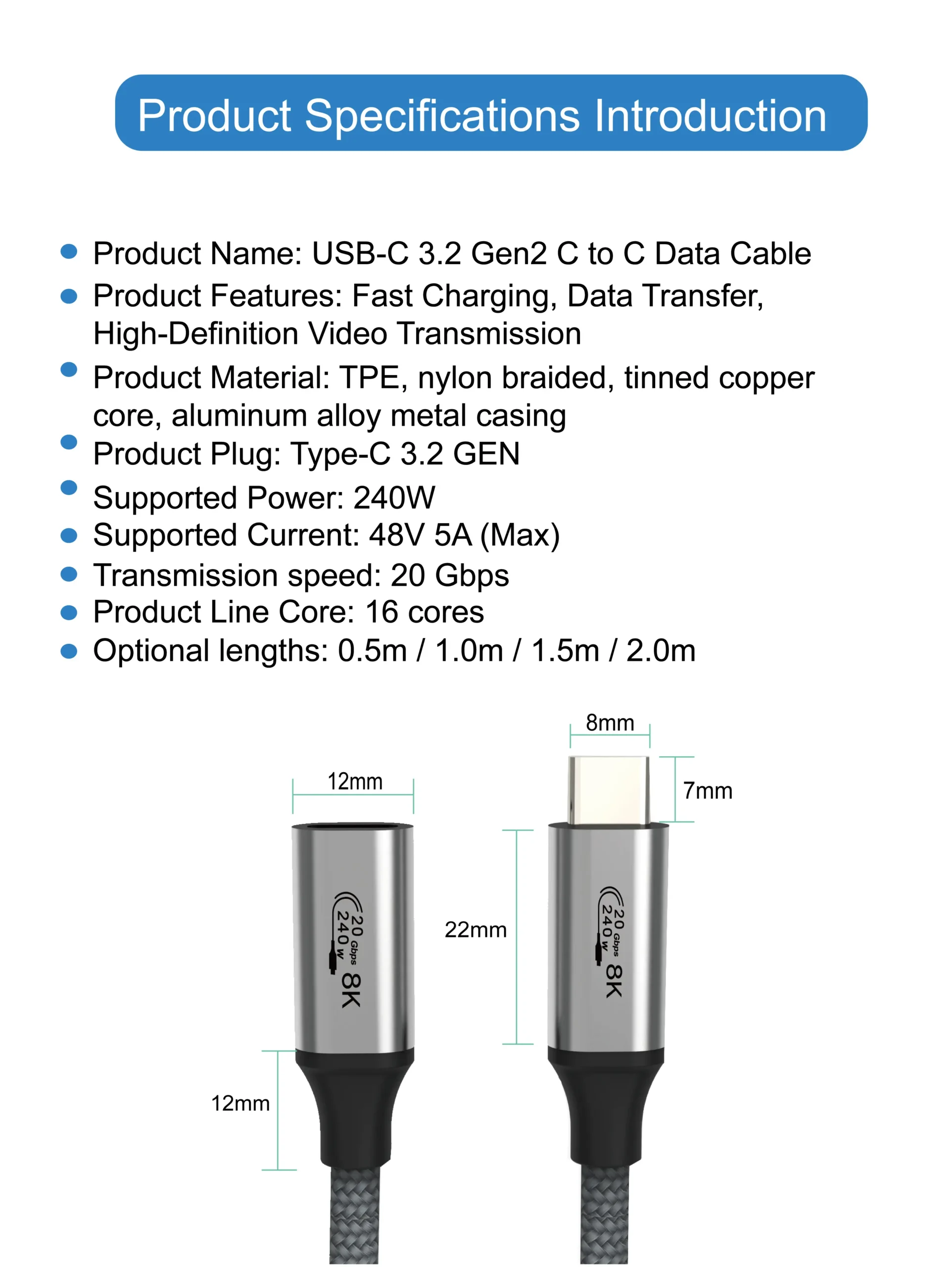 USB-C 3.2 Gen2 8K 240W C to C Data Cable (Male to Female)_06