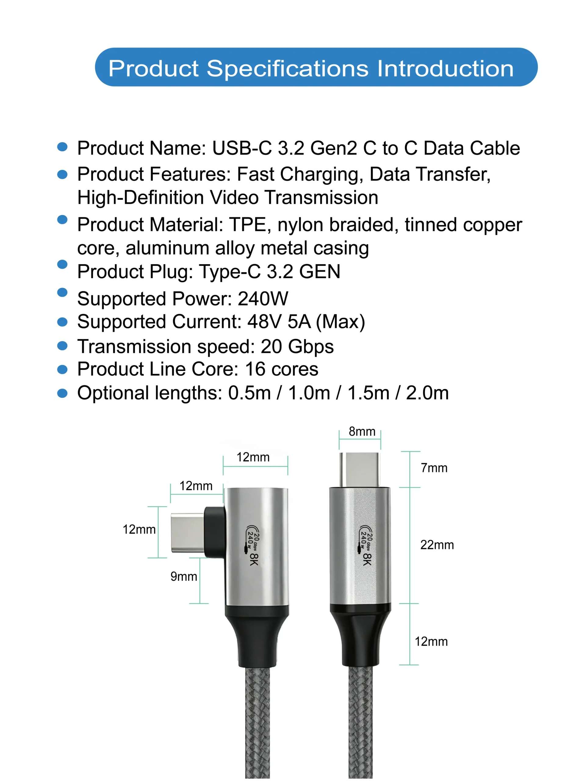 USB-C 3.2 Gen2 8K 240W C to C Data Cable(90° Degree)_o7